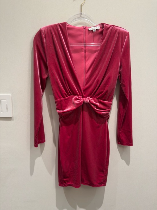 HYFVE Dresses & Skirts - HYFVE - Velvet Long-sleeve Knot-Front Short Dress Raspberry Pink Size Small